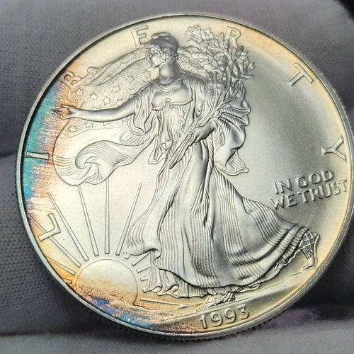 🌈 1993 American Silver Eagle, Attractively Toned, .999 Fine Silver, CH-9333
