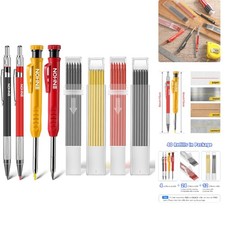 4 Pack Mechanical Carpenter Pencils Set with Sharpener, 36 Refills for Marking