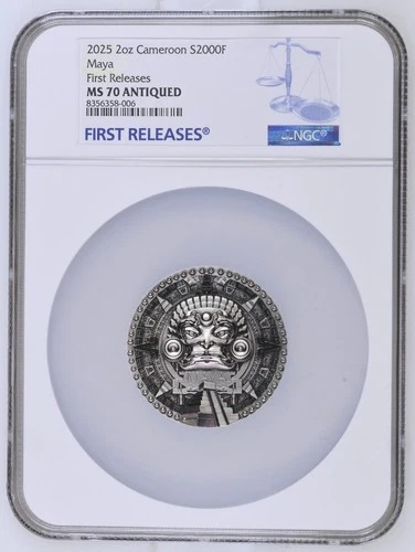 2 Oz Silver Coin 2025 Cameroon Maya Antiqued High Relief NGC MS 70 Top Pop 6
