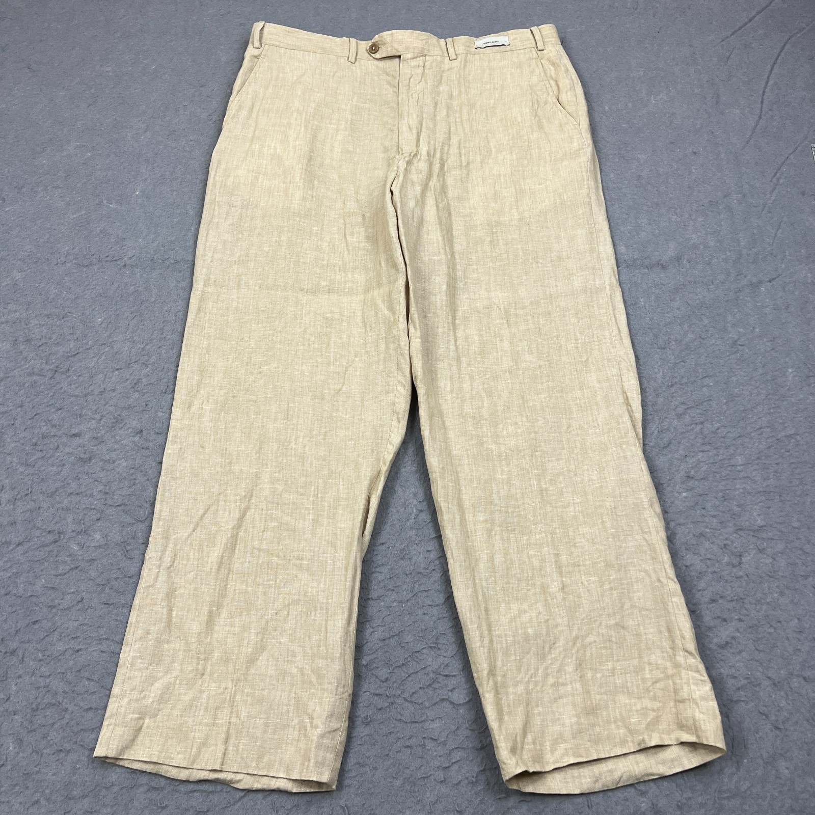 Dei Davico Pure Linen Italy Pants Mens 38x30 Beige Straight Flat Front