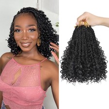 Goddess Box Braids Crochet Hair 1B - 8 Inch Pre Looped Boho Crochet Braids wi...