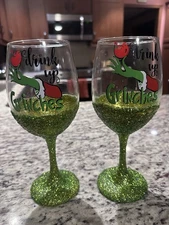Drink Up Grinches Christmas Wine Glasses