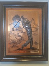 VINTAGE 3D COPPER RELIEF GOLF ART SIGNED BY M.A. COWAN HANDMADE IN IRELAND
