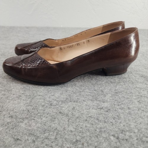 Salvatore Ferragamo 8B | Brown Textured Low Wedge Pumps Shoes Flats Vintage - Picture 3 of 8