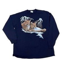 Vintage Natural Wonders Mens Mountain Lions Long Sleeve T-Shirt XL Navy Blue
