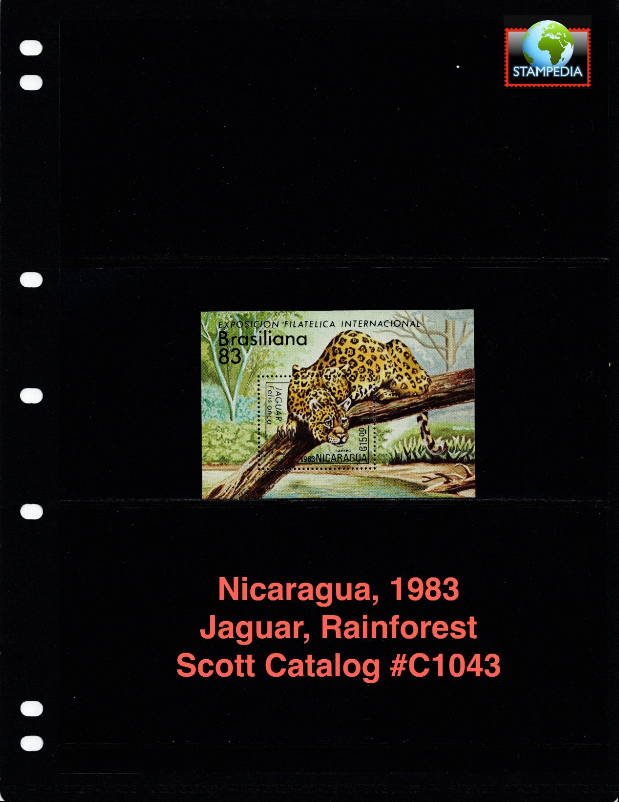 $5.50 Scott Value - 1983 NICARAGUA Jaguar s/s Central America CV MNH NH UMM