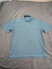 Johnnie-O Performance Polo Shirt Mens Large Blue Striped Surf Golf Casual Knit