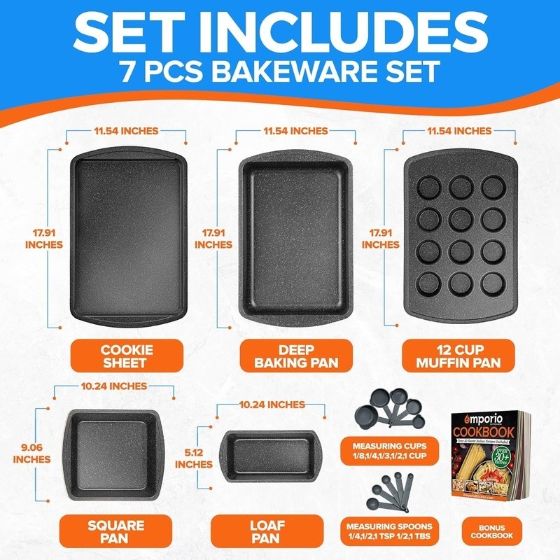 18 Piece Nonstick Bakeware Set Carbon Steel Kitchen Baking Cooking Essentials US thumbnail 3