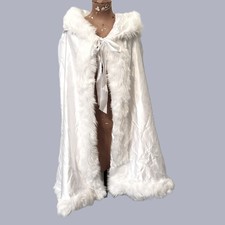 Faux Fur Hooded Cape White Womens Cozy Winter Coat Wrap Ice Princess Poncho
