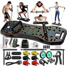 Portable Home Gym System: Large Compact Push Up Board, Pilates Bar & 20 Fitne...