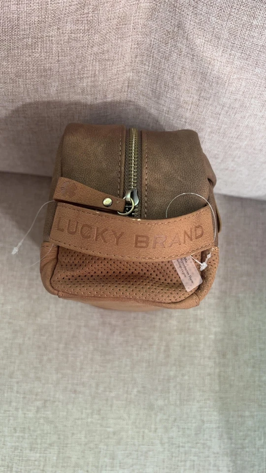 全新无标签 男式 Lucky 品牌 化妆包 旅行箱 DOPP 剃须袋 擦拭 清洁 棕色 — 第 4/4 张图片