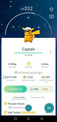 Shiny Costume Captain Pikachu ,Pokemon Go