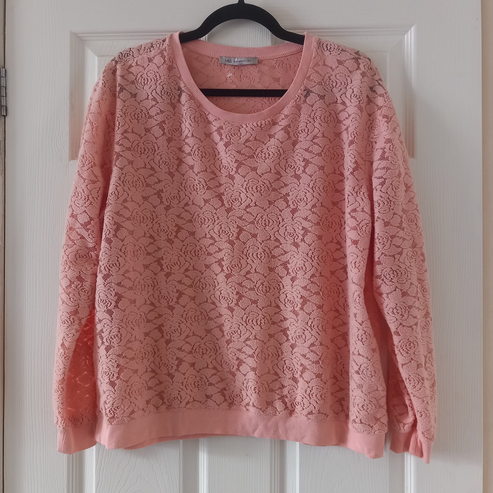 Women's Pink Roses Lace Sweatshirt Top UK Size 16 M&S Collection