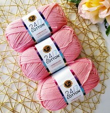3 PACK Pink 24/7 Cotton Yarn Lion Brand, Mercerized Cotton Yarn 4 Worsted