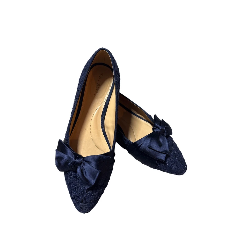 TALBOTS AZUL MARINO EDISON BOUCLÉ LAZO PLANOS - LENTEJUELAS Talla 7M Coqueta, Chica. Foto 4 de 4