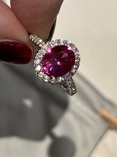 QVC Rhodium Plated Sterling Silver Simulated Pink Sapphire & Diamonique Ring