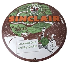 Vintage Sinclair Gasoline Sign - Dino Gas Service Oil Pump Porcelain Sign