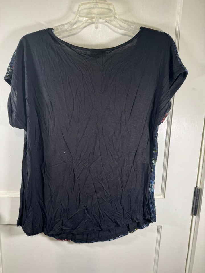 Sheer Fun Crosby Sequined Top, Navy Floral, Sheer Back, Fun, Size XL | eBay