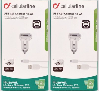 2x Cellularline USB Charger Ladegerät Kit 2A 10W 1m Micro USB Daten Ladekabel