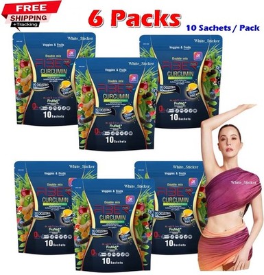 6X Yaaleeyah Double Mix Fiber Plus Curcumin Veggie & Fruit Powder 10 Sachets