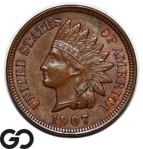 1907 Indian Head Cent Penny, Choice BU++