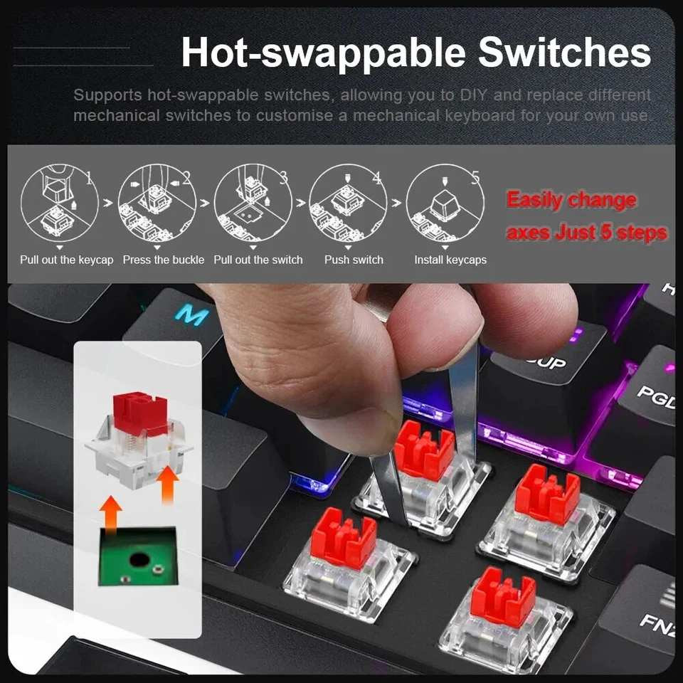 RGB USB 60% Mini Slim Mechanical Gaming Wired Keyboard Red Switch 68 Key Russian - Image 4 of 4