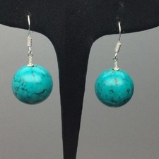 15mm NATURAL ROUND TURQUOISE Sterling Silver Handmade Dangle Earrings