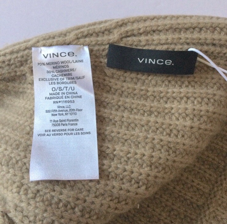 VINCE SHAKER STITCH BEANIE WOOL AND CASHMERE CAMEL OS UNISEX NWT ?$large$ main image 2
