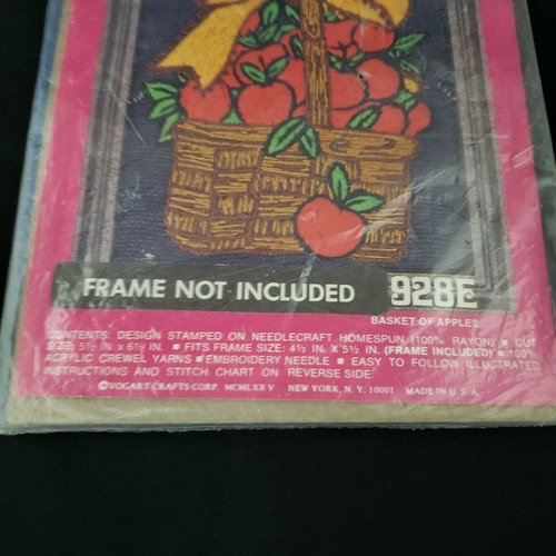 Vogart Crafts Mini Crewel Picture Kit 928E Basket Of Apples Sealed - Picture 3 of 3
