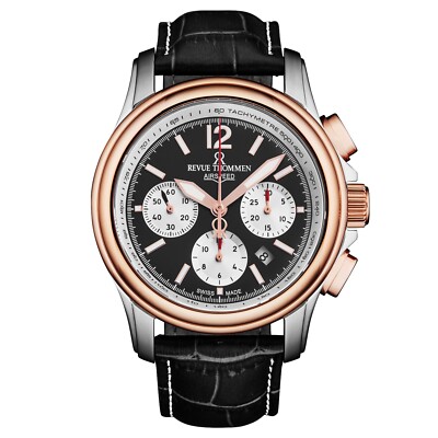 Revue Thommen 'Airspeed' Black Leather Chrono Auto Watch 16041.6357