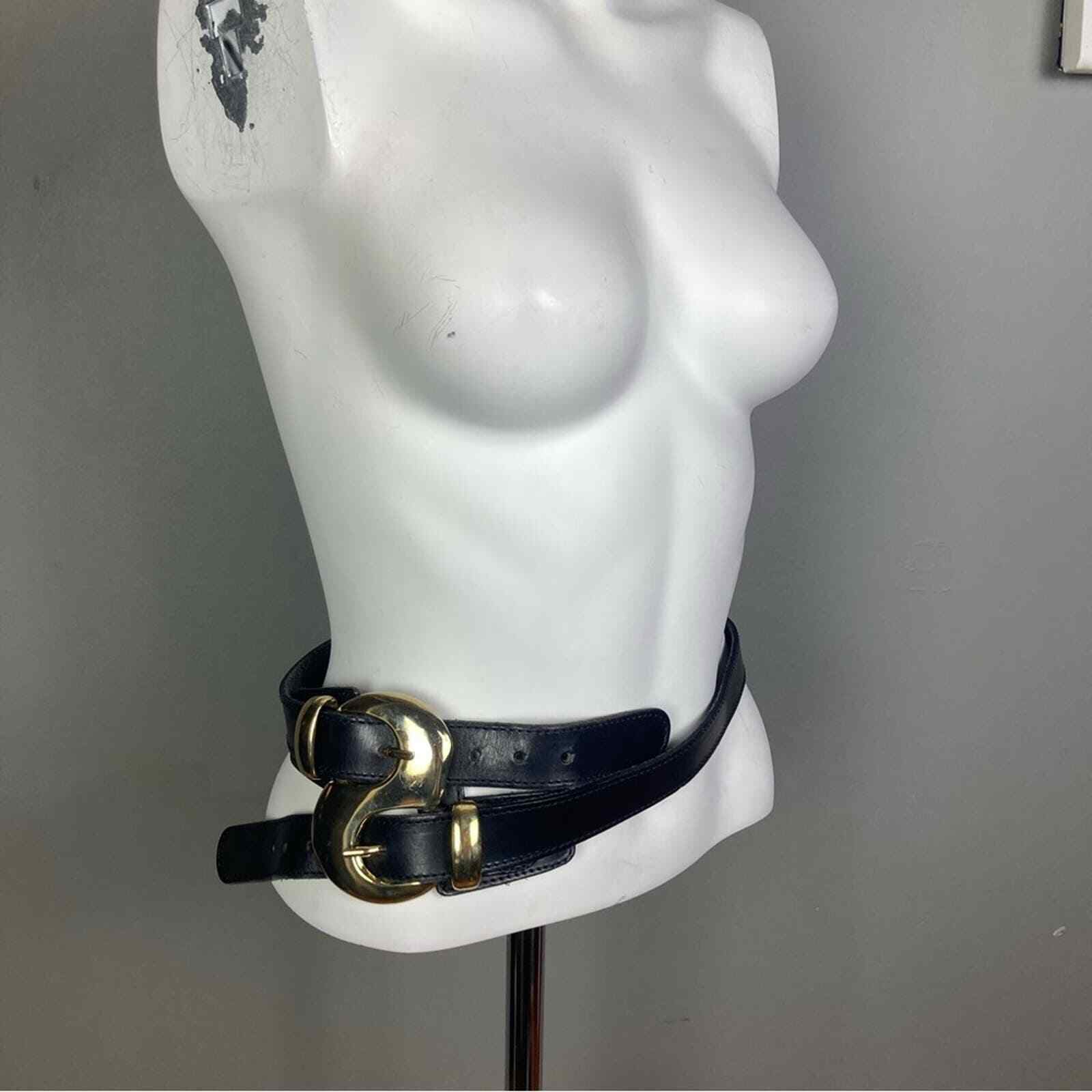 Bloomingdale's belt women's large double buckle cinch black gold corset Italy