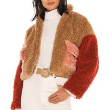Nwt Kendall Kylie Revolve Color Block Sherpa Knit Front Zip Utility Jacket Sz L