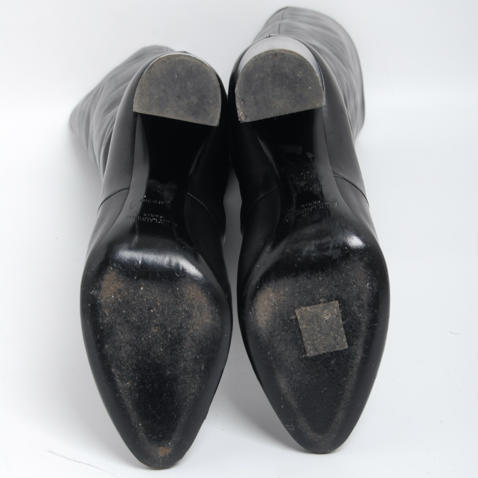 Stivali da donna Saint Laurent pelle nera ginocchio tacchi alti a blocco stivali taglia EU 36 5