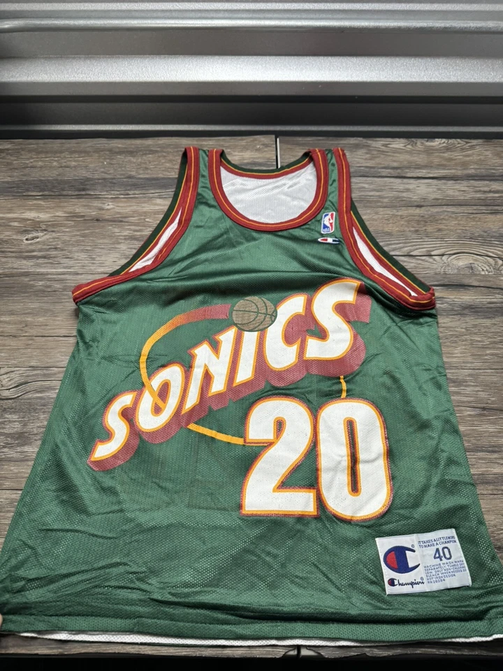 复古 Gary Payton Champion 西雅图 Sonics 篮球 NBA 球衣 尺寸 40 反向 — 第 2/4 张图片