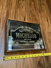 Vintage Anheuser-Busch Michelob Beer Wood Jewelry Box Mirror Store Display