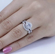 925 Sterling Silver Cz Round Wedding Band Engagement Ring Set Size 3-15 RW65A