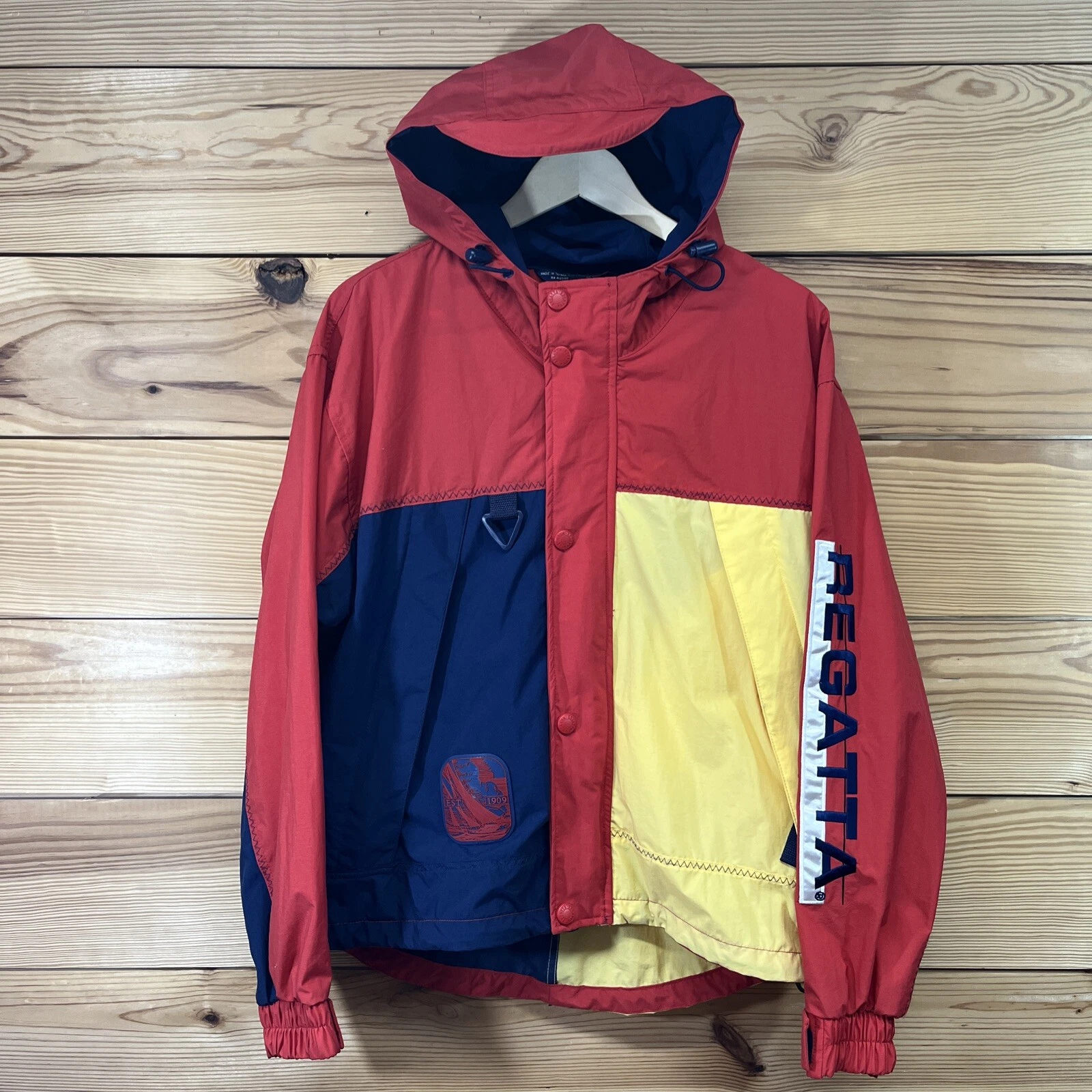 Vtg 90s Regatta Sport Jacket Small Red Blue Windbreaker Nylon Spellout B116