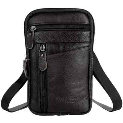 Herren Tasche aus PU-Leder - 21 x 13 x 1 cm, Umhängetasche Vintage schwarz