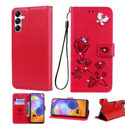 Diamond Rose Flower Wallet Phone Case For Xiaomi Redmi Note 13 12 11 10 8 Pro 9S
