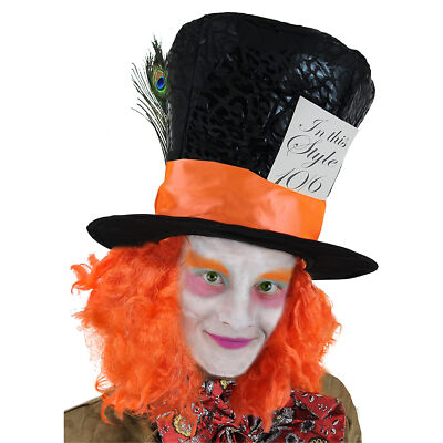 DELUXE MAD HATTER TOP MÜTZE ORANGE PERÜCKE HAARE SCHICKES KLEID KOSTÜM ZUBEHÖR