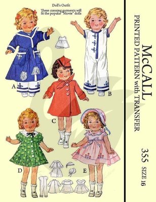 Reproduktion Vintage Shirley Temple Puppenkleidung Schnittmuster McCalls 355