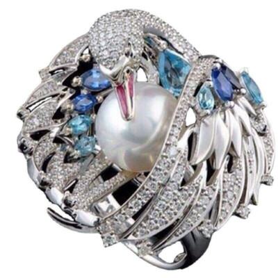 Schwan Ring, Tier Ring, Vogel Ring, im edlen silber Design Größe 59