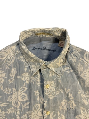Tommy Bahama Long Sleeve Linen Button Down Blue White Floral Size Large Beach - Picture 2 of 9