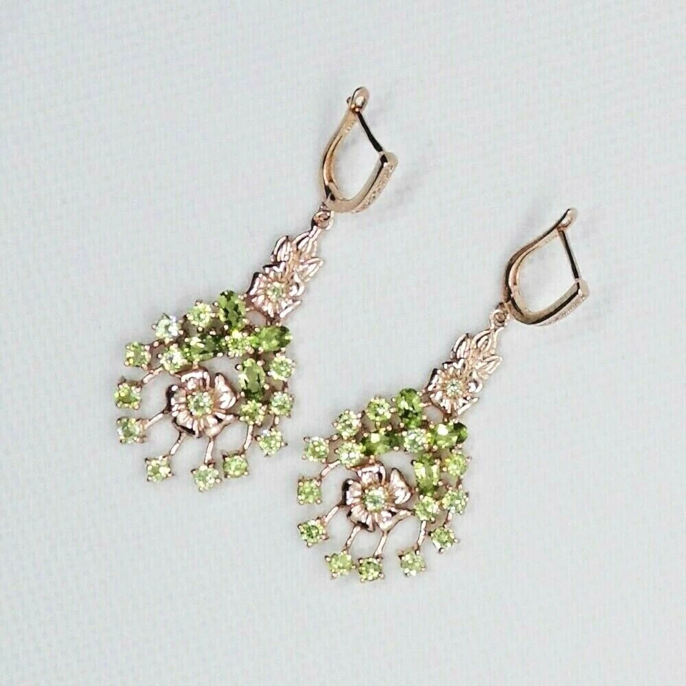 Peridot Ohrhänger BLÜTEN 925 Silber 585 Roségold vergoldet 52 x 22,5 mm - Bild 3 von 4