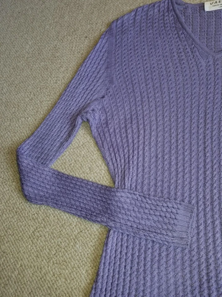Suéter Mujer-JAEGER-INGLATERRA-Púrpura Cable-Tejido Algodón/Rayón Jersey ls-L Foto 3 de 4