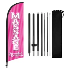 FSFLAG Massage Special Feather Flag, 8FT Banner with Pole & Stake for Business