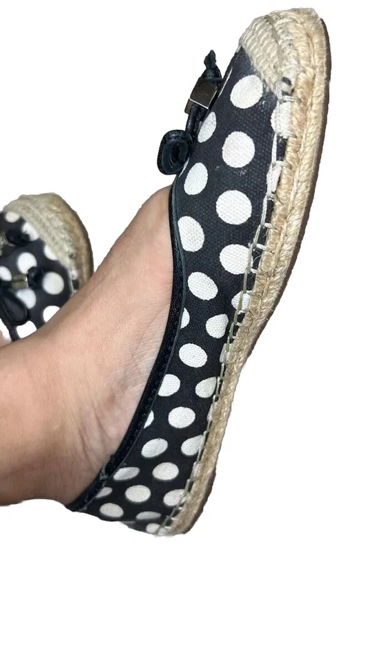 Michael Kors Meg Espadrille Polka Dot Canvas Flats Black White - Image 2 of 4