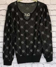 ADRIENNE VITTADINI Women's Sweater Pullover Black/Silver Medium Long Sleeve EUC