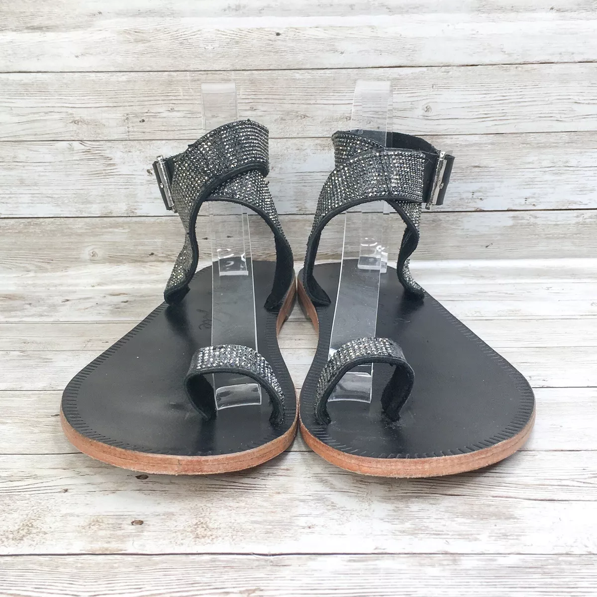 Free People Sunset Cruise Sandals Womens 40 US 10 Rhinestone Black