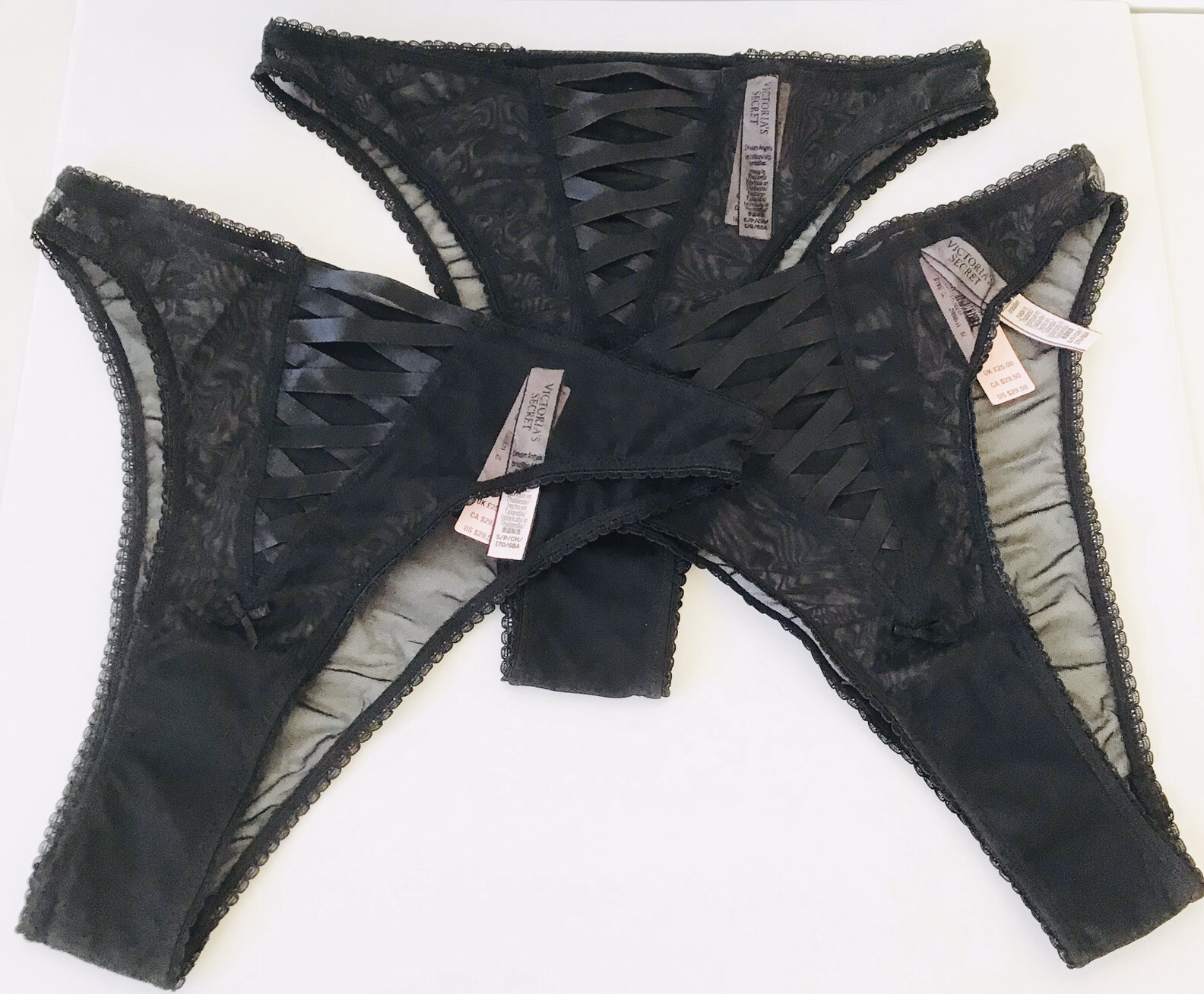 NWT Victoria Secret Dream Angels Tulle Panties Bundle Of 3 Color Black